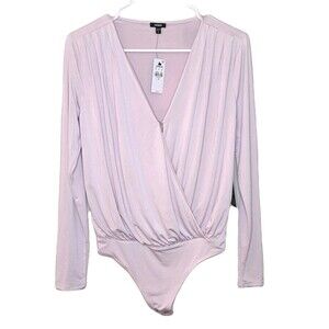 NEW Express Women Pink Bodysuit Long Sleeve Faux Wrap Size XS